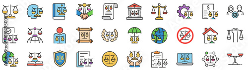 Collection of diverse icons representing various concepts and objects on a neutral background viewed from a straightforward perspective
