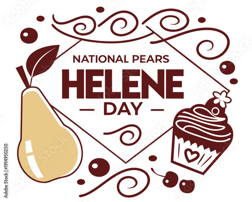 Pears Helene Dessert Vector, National Pears Helene Day Celebration Illustration