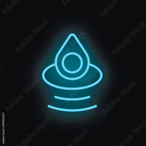 Neon icon of location pin emitting a signal indicating an earthquake on black background
