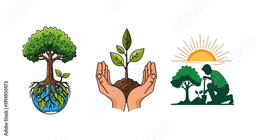 Vibrant eco-friendly illustrations for sustainable living and environmental conservation