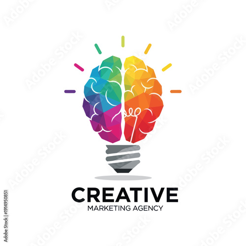 Colorful Light Bulb with Brain Illustration for Creative Marketing Agency.
