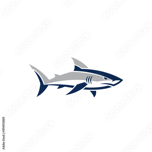 Stylized illustration of a shark in blue and grey tones.
