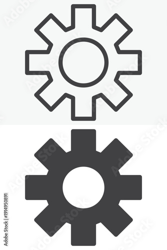 Gear settings cogwheel icon set in line outline and solid style. Editable stroke vector icon, configuration sign and symbol. Settings icon for system options.