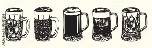 Black Vintage Craft Beer Set Illustration