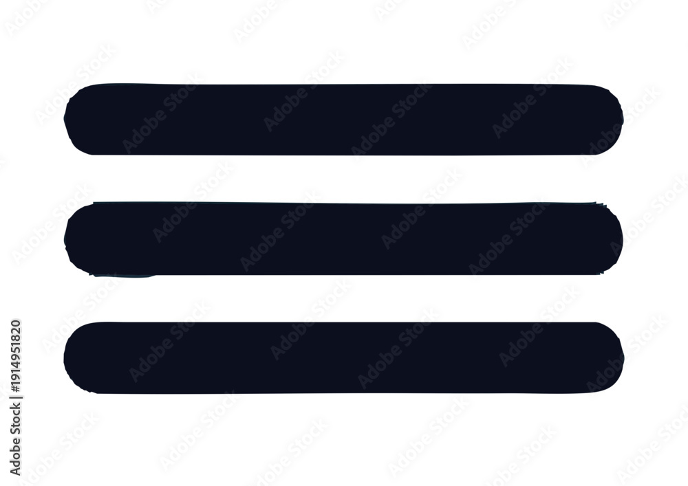 Fototapeta premium Three horizontal black bars on a plain white background viewed from a straightforward perspective