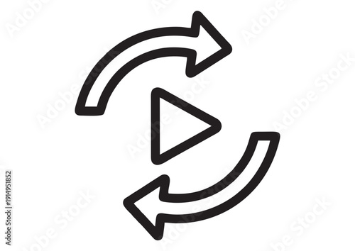 Simple illustration of curved arrows surrounding a play icon symbolizing media control or navigation in a modern context