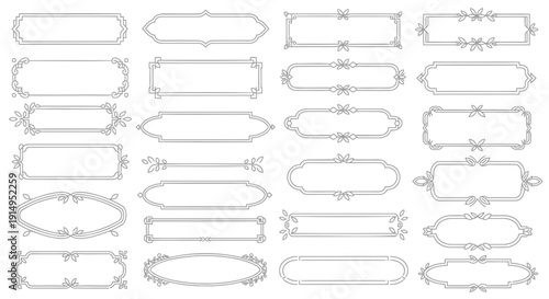 Set of vintage elegant gray metallic label frames and borders in various shapes and designs isolated on transparent background