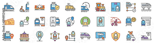 Collection of various icons representing different objects and concepts in a graphic illustration style on a clean background from a straightforward viewpoint