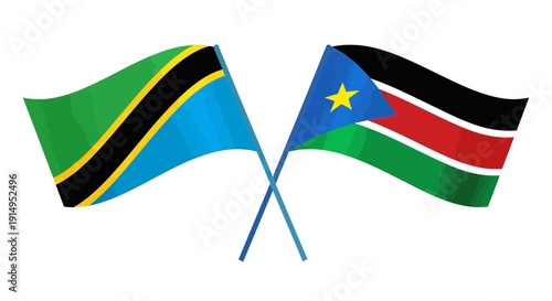 Tanzania and south sudan flags intertwined symbolizing bilateral relations and cooperation between the two nations.