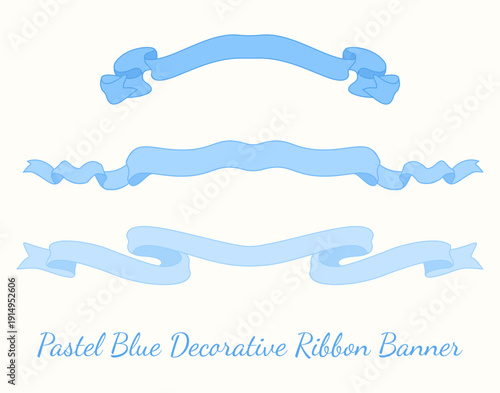 Pastel Blue Decorative Ribbon Banner Set Minimal Vintage Vector Collection
