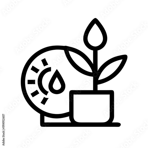 Automated plant care system reminding watering schedule with a small plant and water droplet icon