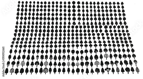 A large group of small black pawns on a white background