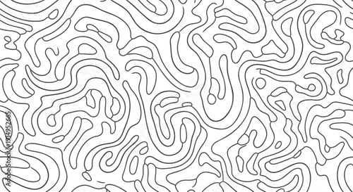 Vector topographic map pattern with wavy lines on white background