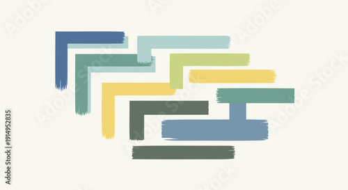 Vector illustration of overlapping colorful rectangular blocks in blue, green, yellow and grey hues