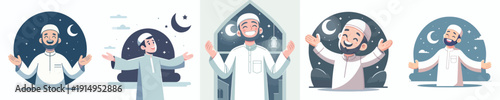 Half body vector of a happy Muslim man on Ramadan night