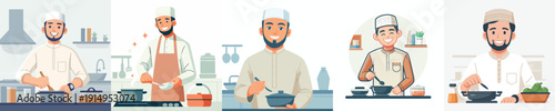 half body vector of a Muslim man cooking a menu for breaking the fast