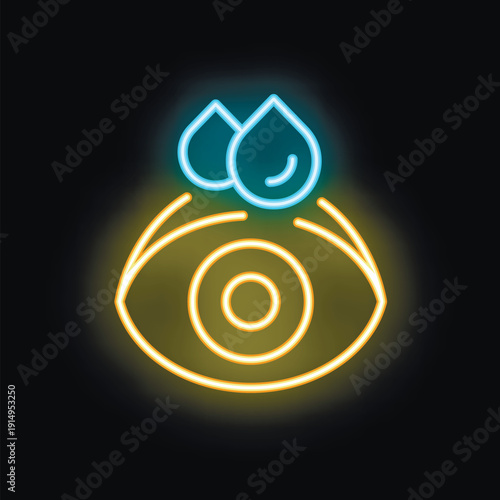 Neon sign depicting sadness or pain with a crying eye shedding tears