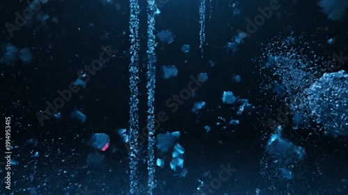 Surreal underwater scene with rising video bubbles in dark ocean water