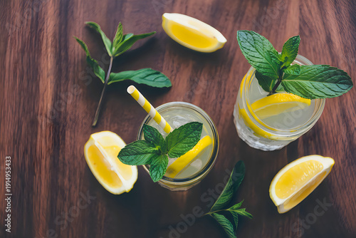 Refreshing summer drinks with mint and lemon