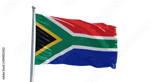 South african flag waving in the wind against a white background perfectly.