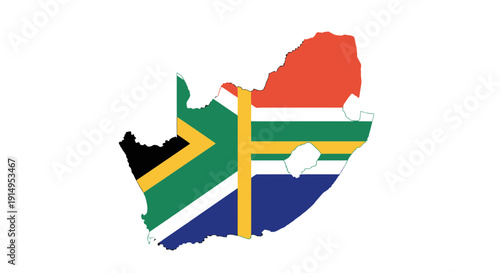 A map of south africa with the national flag superimposed on it, representing patriotism and national pride.