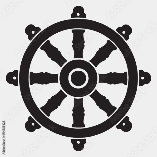 Classic Dharmachakra symbol, also known as the dharma wheel, depicting eight spokes representing the Eightfold Path in Buddhism, a profound emblem of spiritual growth and enlightenment