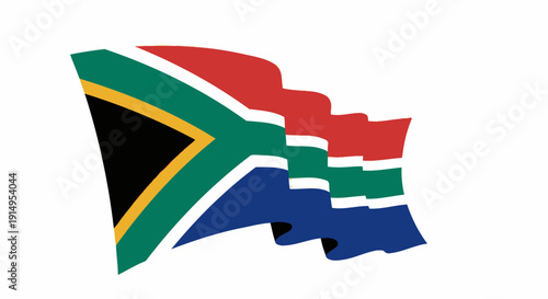 South african flag waving in the wind with vibrant colors and unique design