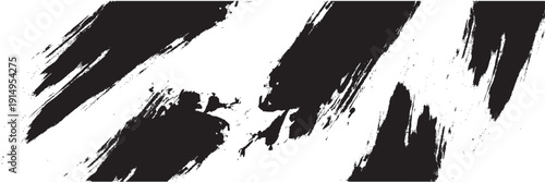 Dynamic diagonal black brush stroke banner background. Hand drawn vector grainy brush stroke texture. Distress damaged edge vintage template with squiggle or expressive abstract bold smears.