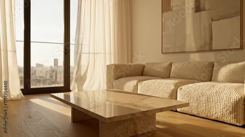 Modern Living Room Interior with City View and Minimalist Design