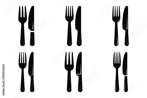 Popular silhouette icons of  cutlery fork knife on white background.