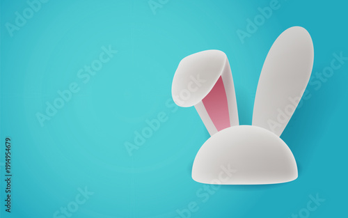 Minimal 3D Easter Bunny Ears on Blue Background with Copy Space