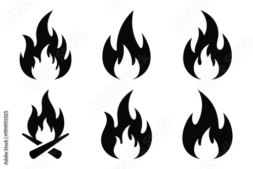 Popular silhouette icons of  fire trending on white background.