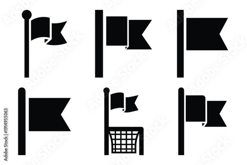 Popular silhouette icons of  flag goal on white background.