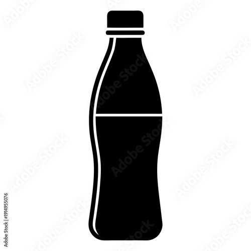 Minimal Black Soft Drink Bottle Vector Icon.