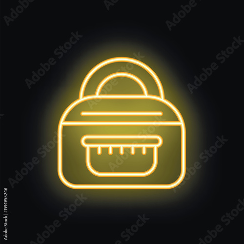 Yellow glowing neon icon of a lunch bag, isolated vector illustration on a black background