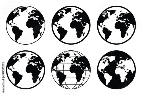Popular silhouette icons of  globe world on white background.