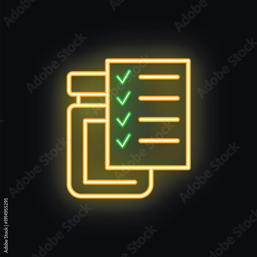Neon icon of a jar with a checklist, representing saving goals, budgeting, and financial planning