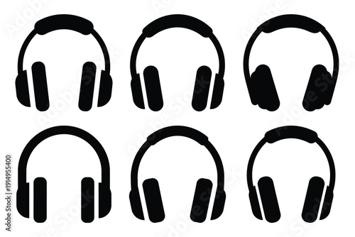 Popular silhouette icons of  headphone on white background.