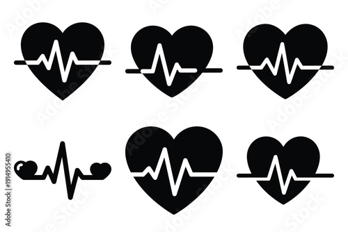 Popular silhouette icons of  heart pulse on white background.