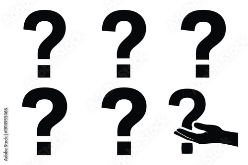 Popular silhouette icons of  help question on white background.