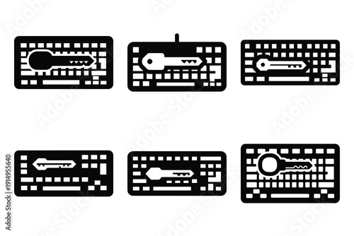 Popular silhouette icons of  keyboard on white background.