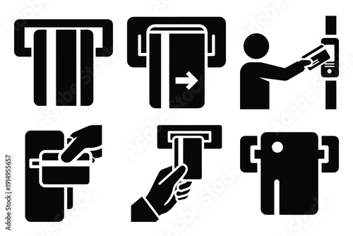 Popular silhouette icons of  keycard access on white background.