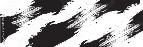 Dynamic diagonal black brush stroke banner background. Hand drawn vector grainy brush stroke texture. Distress damaged edge vintage template with squiggle or expressive abstract bold smears.