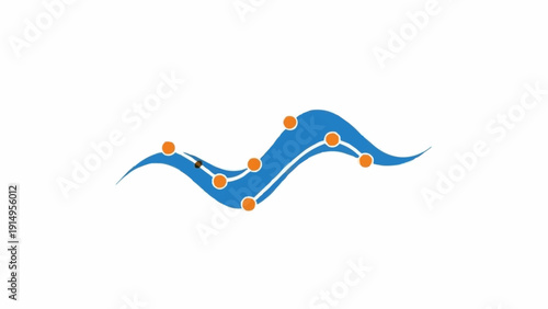 Blue wavy lines with orange dots.