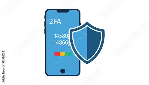 An illustration of a smartphone displaying a 2FA code and a security shield, symbolizing two-factor authentication and digital protection.