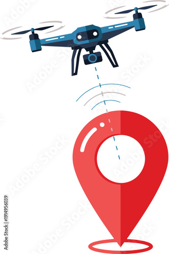 Drone hovering above a location marker on a digital map interface