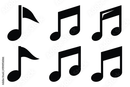 Popular silhouette icons of  music note on white background.