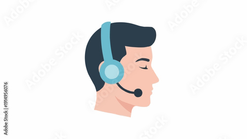 Man wearing blue headset and microphone.