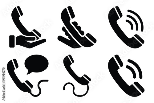 Popular silhouette icons of  phone call on white background.