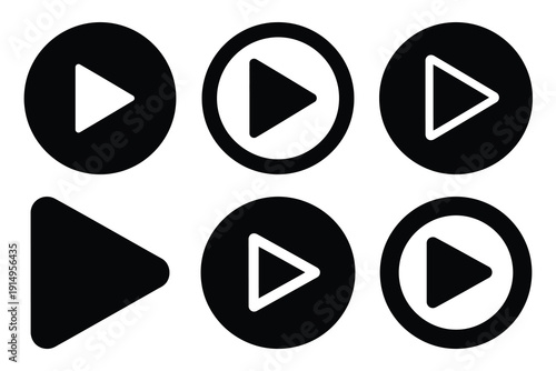Popular silhouette icons of  play button on white background.